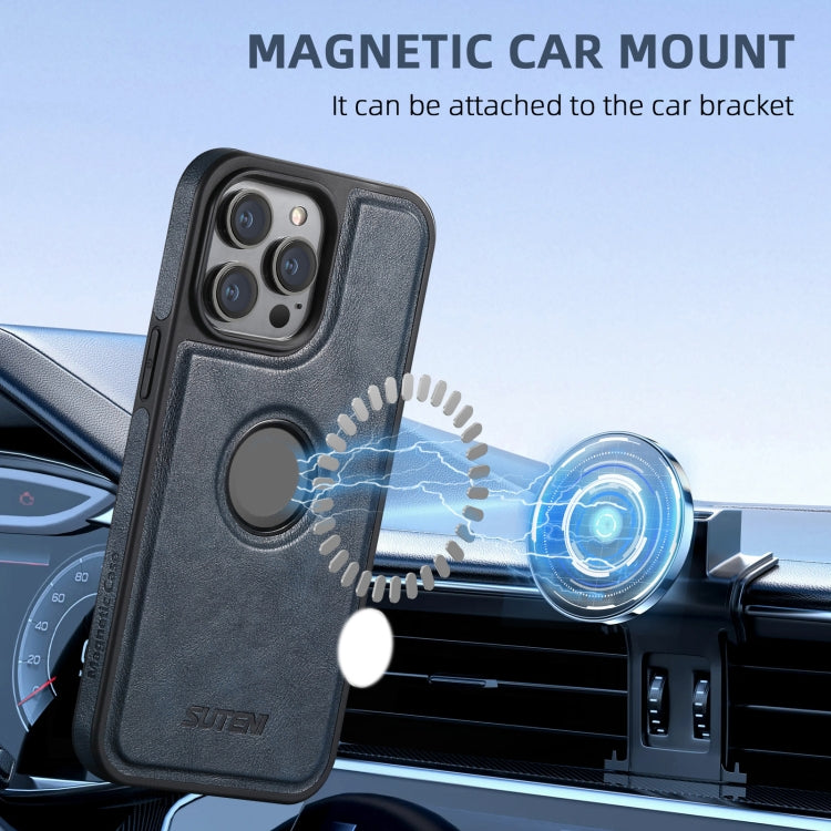 For iPhone 16 Plus Suteni M2 Oil Wax MagSafe Horizontal Card Bag Phone Case
