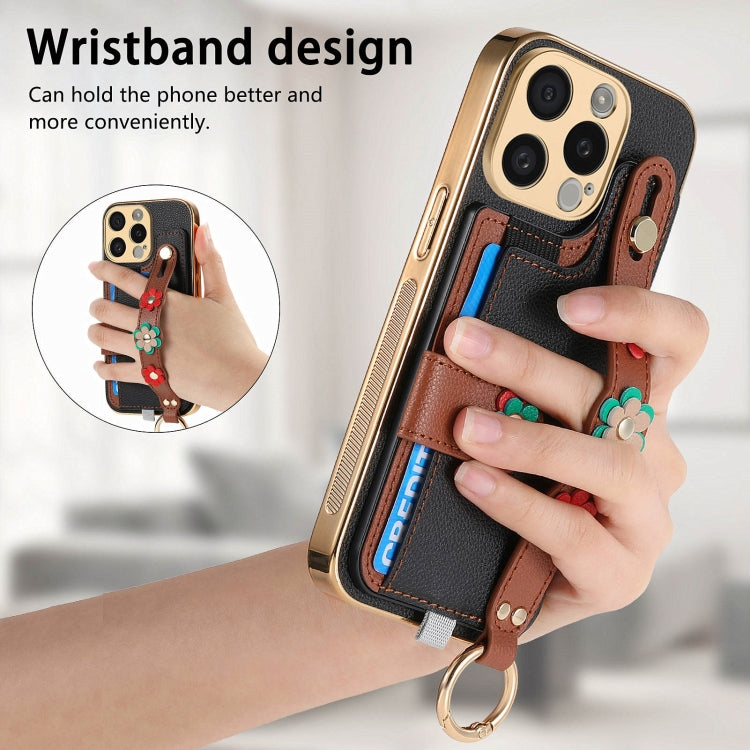 For iPhone 14 Plus Stereoscopic Flowers Wristband Card Bag Phone Case