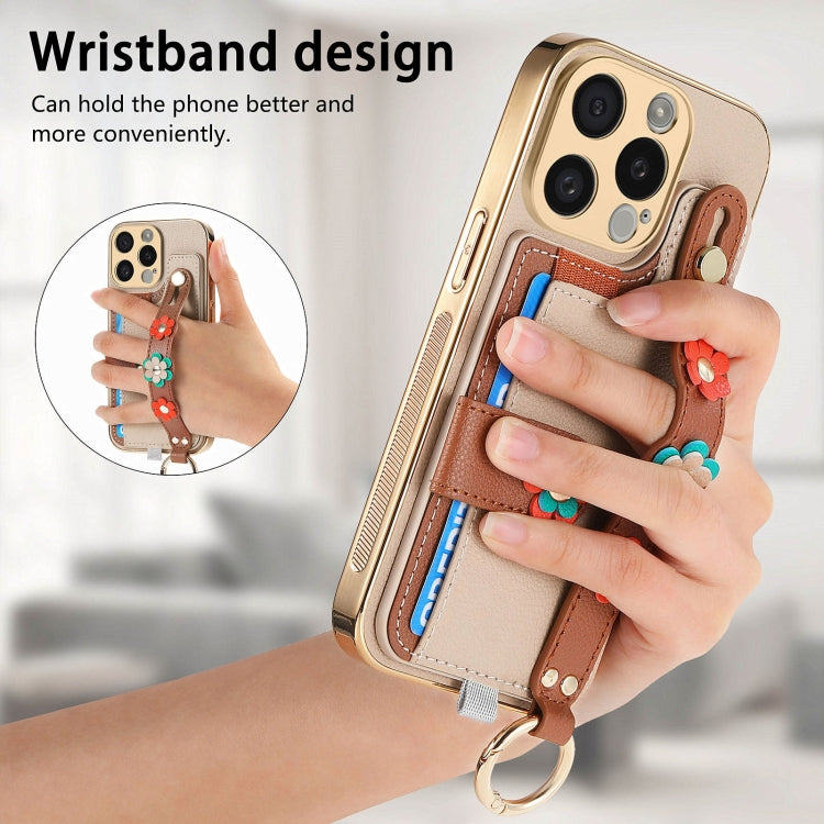 For iPhone 14 Plus Stereoscopic Flowers Wristband Card Bag Phone Case