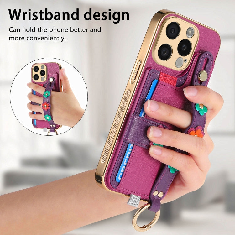 For iPhone 13 Pro Stereoscopic Flowers Wristband Card Bag Phone Case