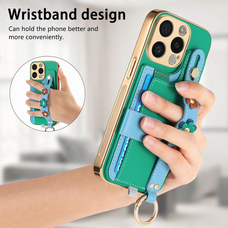 For iPhone 13 Pro Max Stereoscopic Flowers Wristband Card Bag Phone Case