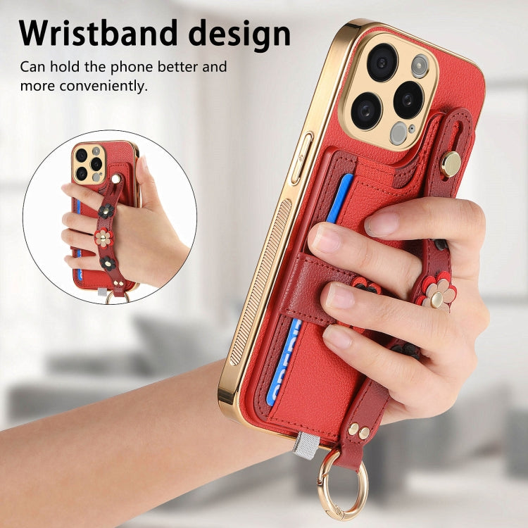 For iPhone 12 Pro Max Stereoscopic Flowers Wristband Card Bag Phone Case