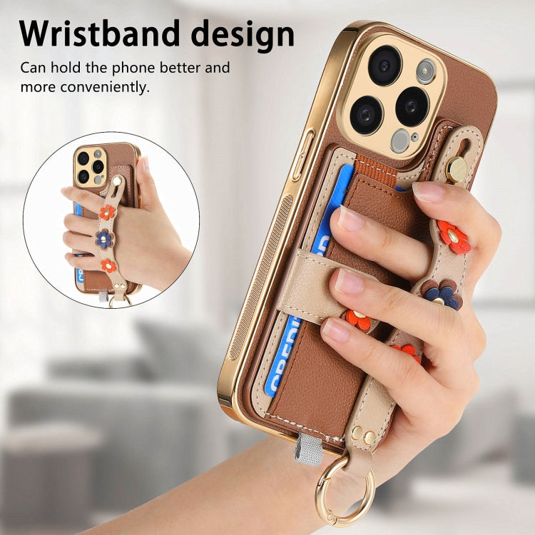 For iPhone 11 Stereoscopic Flowers Wristband Card Bag Phone Case