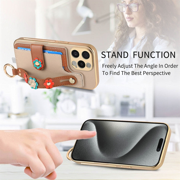 For iPhone 11 Pro Max Stereoscopic Flowers Wristband Card Bag Phone Case
