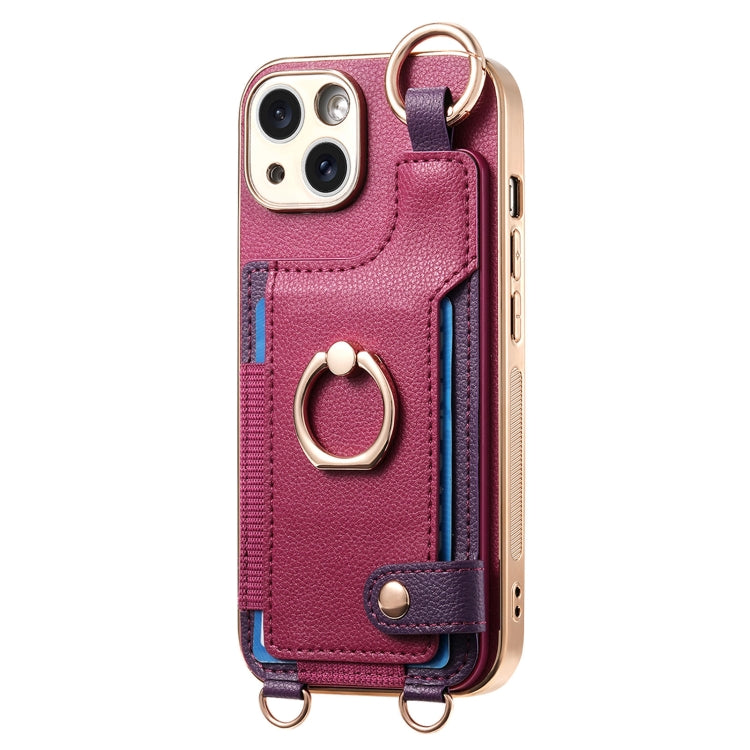 For iPhone 15 Pro Max Fashion Ring Card Bag Phone Case with Hang Loop