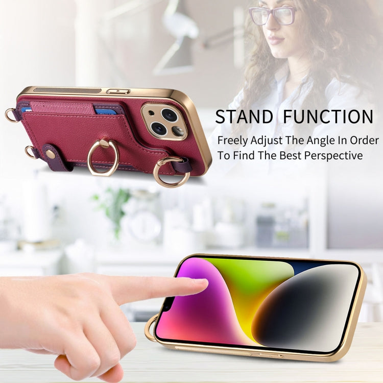 For iPhone 15 Pro Max Fashion Ring Card Bag Phone Case with Hang Loop