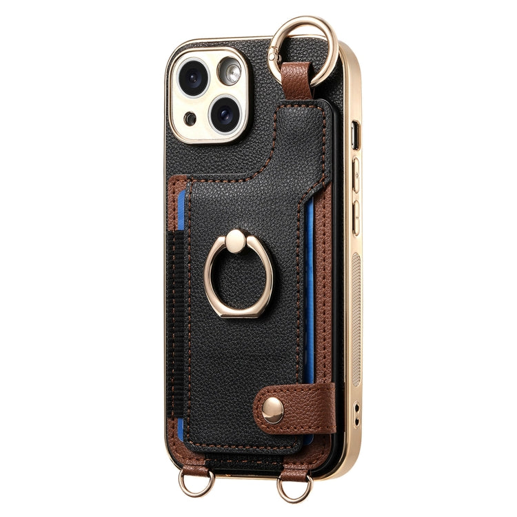 For iPhone 15 Pro Fashion Ring Card Bag Phone Case with Hang Loop