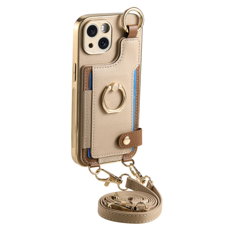 For iPhone 15 Pro Fashion Ring Card Bag Phone Case with Hang Loop