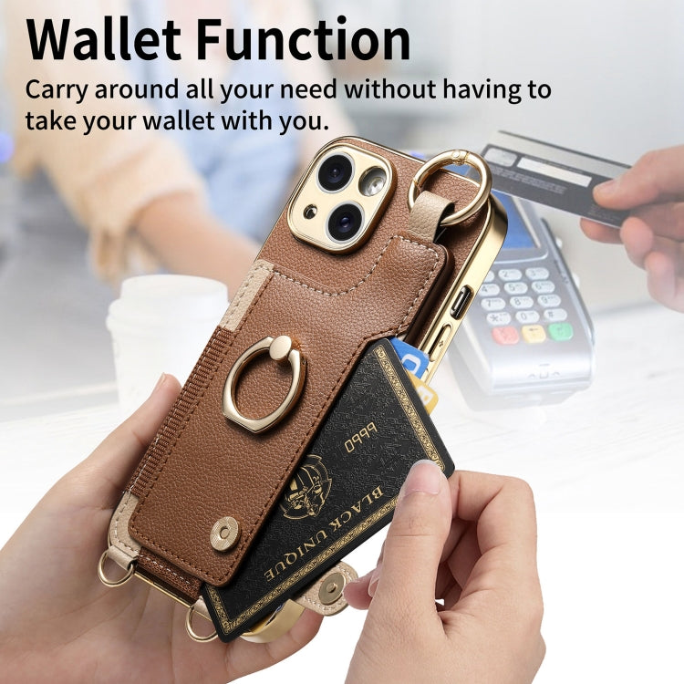 For iPhone 15 Pro Fashion Ring Card Bag Phone Case with Hang Loop