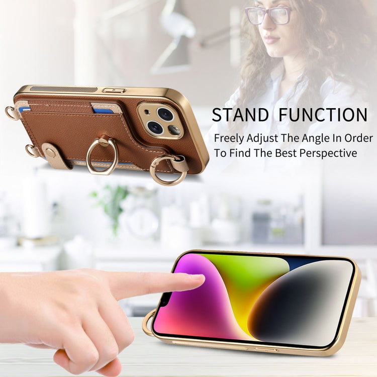 For iPhone 15 Pro Fashion Ring Card Bag Phone Case with Hang Loop