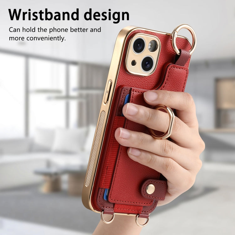 For iPhone 15 Pro Fashion Ring Card Bag Phone Case with Hang Loop
