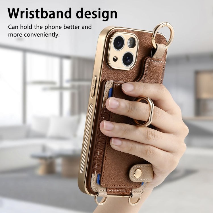 For iPhone 15 Plus Fashion Ring Card Bag Phone Case with Hang Loop