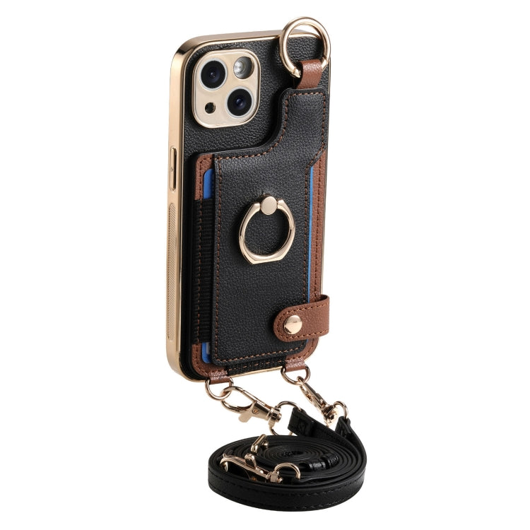 For iPhone 15 Fashion Ring Card Bag Phone Case with Hang Loop