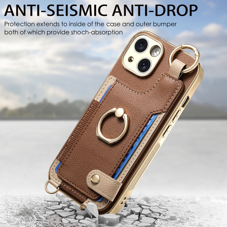 For iPhone 15 Fashion Ring Card Bag Phone Case with Hang Loop