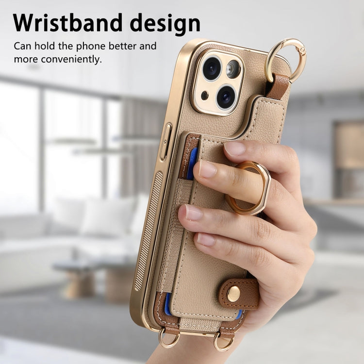 For iPhone 14 Plus Fashion Ring Card Bag Phone Case with Hang Loop