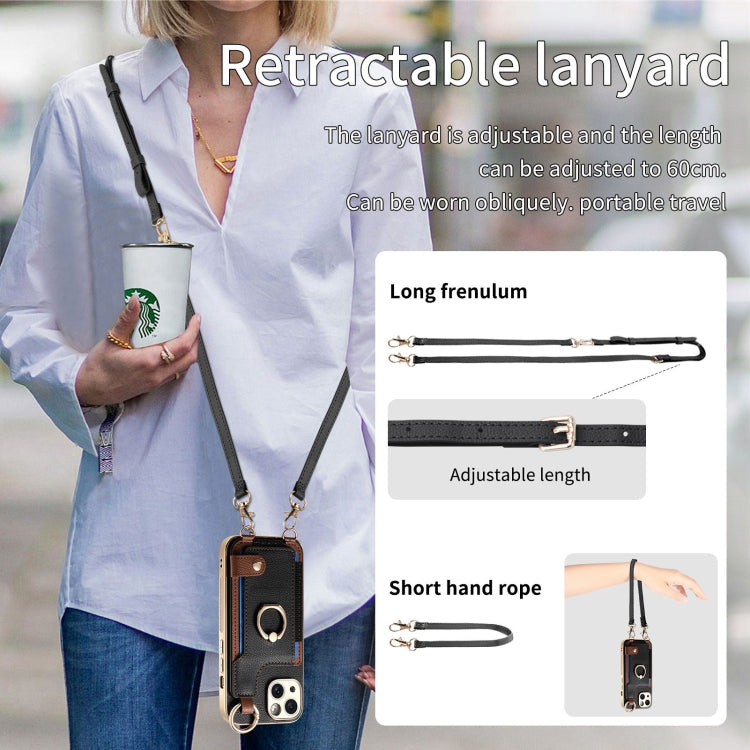For iPhone 14 Fashion Ring Card Bag Phone Case with Hang Loop