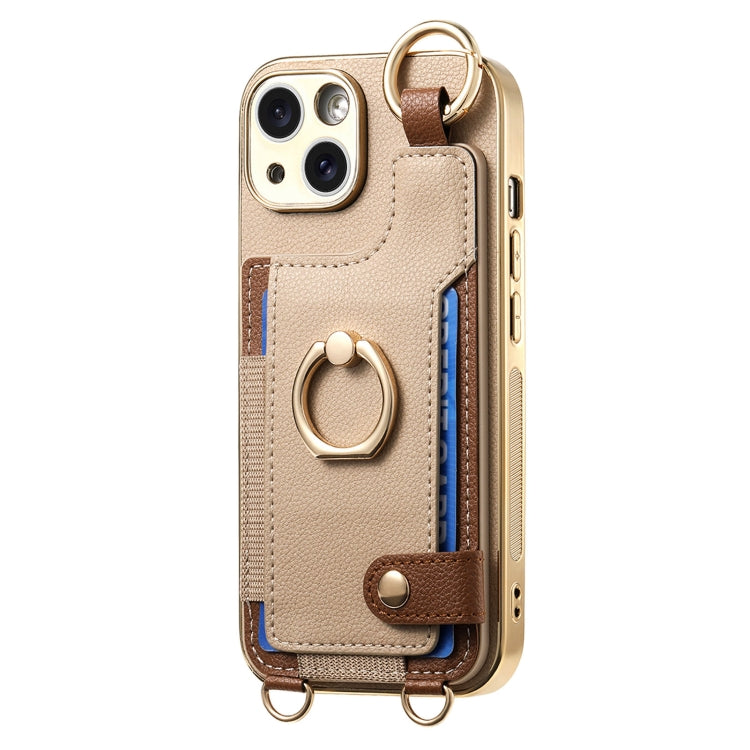 For iPhone 14 Fashion Ring Card Bag Phone Case with Hang Loop