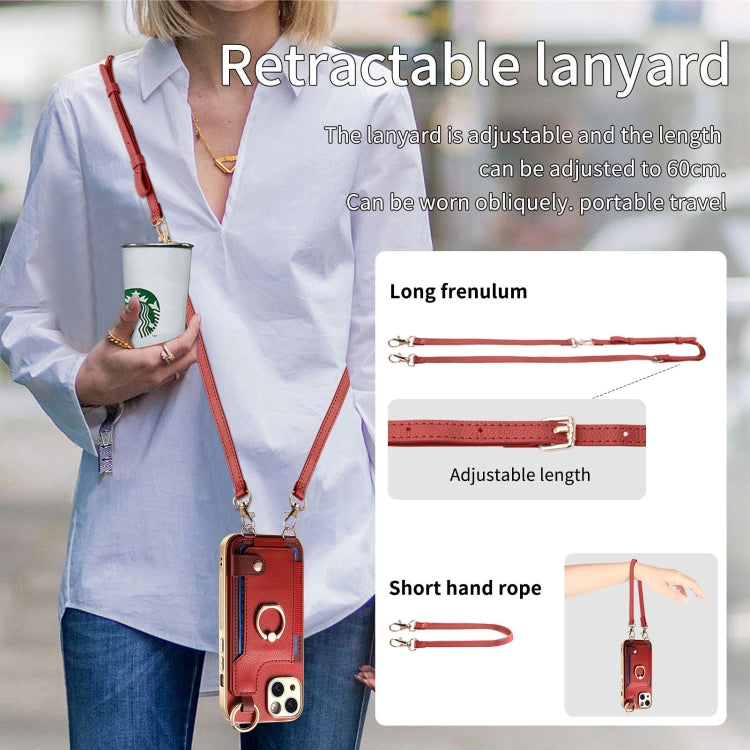 For iPhone 14 Fashion Ring Card Bag Phone Case with Hang Loop