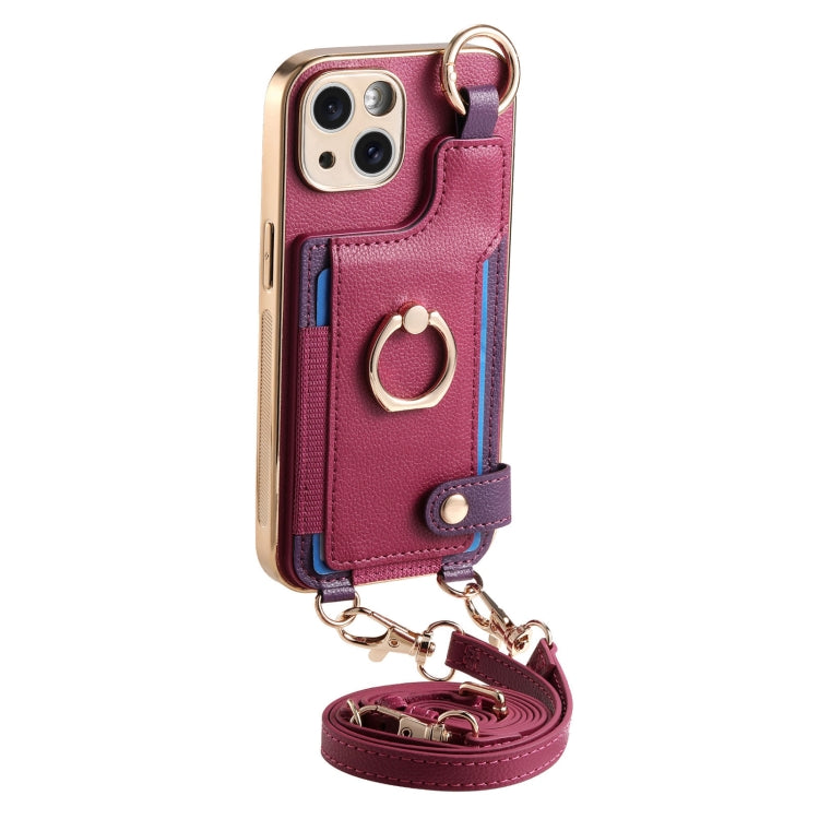 For iPhone 14 Pro Fashion Ring Card Bag Phone Case with Hang Loop