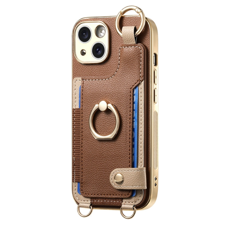 For iPhone 14 Pro Max Fashion Ring Card Bag Phone Case with Hang Loop