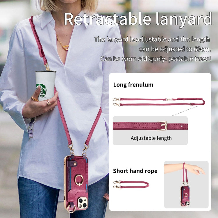 For iPhone 13 Pro Max Fashion Ring Card Bag Phone Case with Hang Loop
