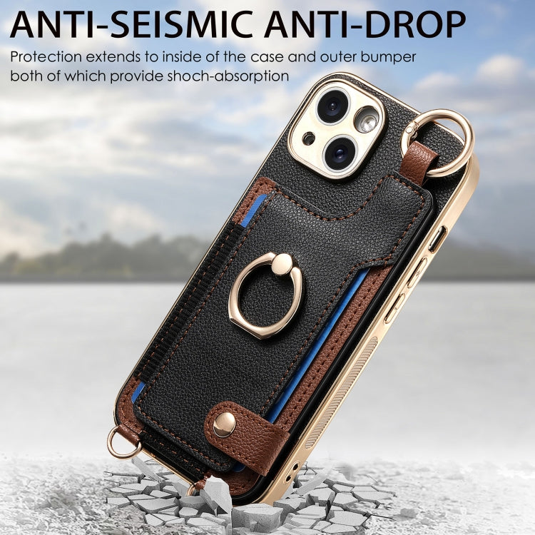 For iPhone 13 Pro Max Fashion Ring Card Bag Phone Case with Hang Loop