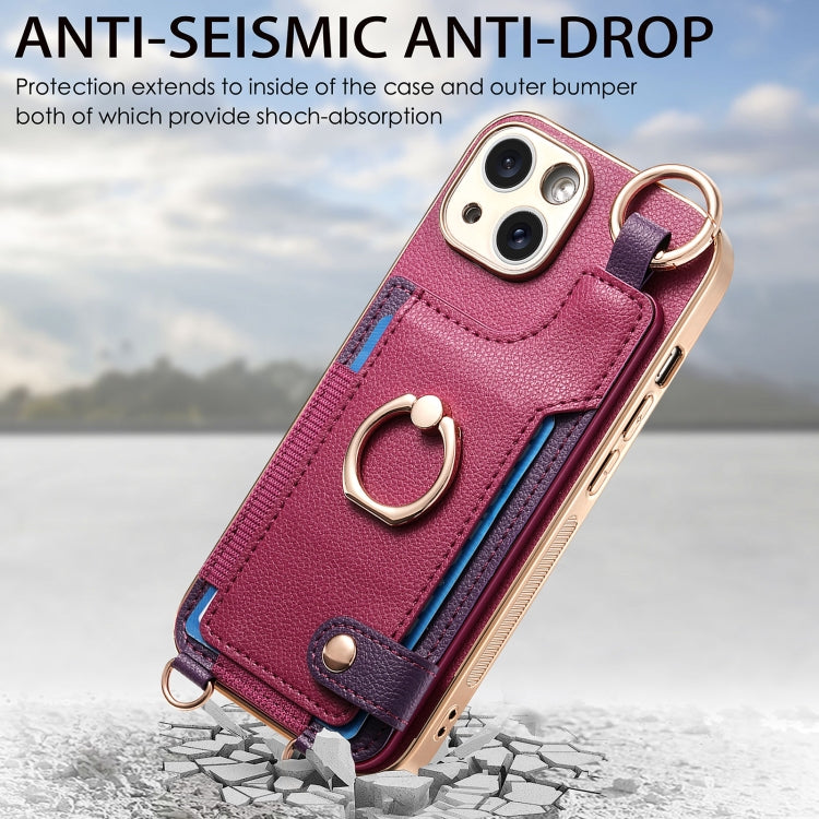 For iPhone 13 Pro Fashion Ring Card Bag Phone Case with Hang Loop