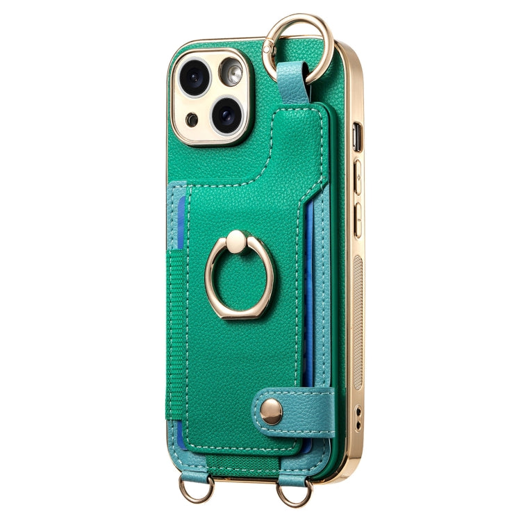 For iPhone 13 Fashion Ring Card Bag Phone Case with Hang Loop