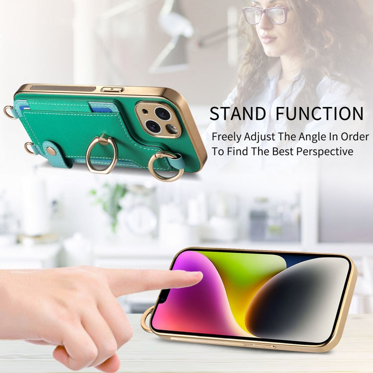 For iPhone 13 Fashion Ring Card Bag Phone Case with Hang Loop