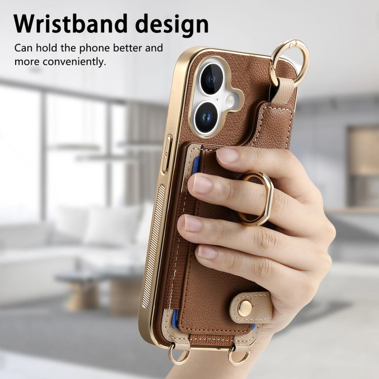 For iPhone 16 Fashion Ring Card Bag Phone Case with Hang Loop