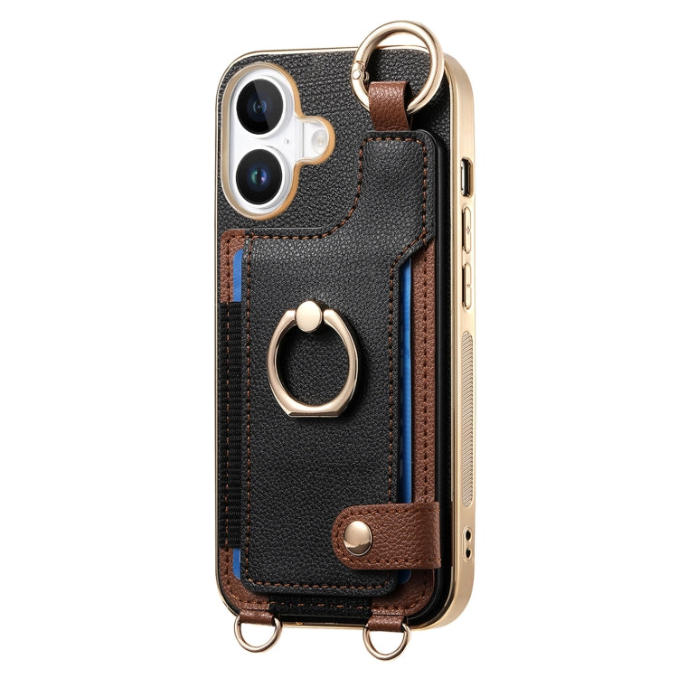 For iPhone 16 Fashion Ring Card Bag Phone Case with Hang Loop