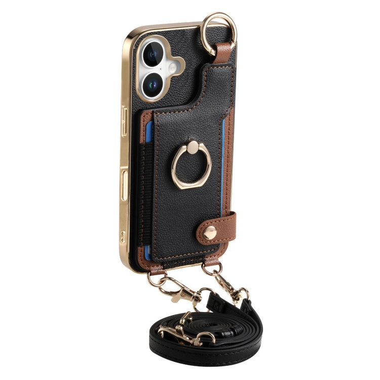 For iPhone 16 Fashion Ring Card Bag Phone Case with Hang Loop
