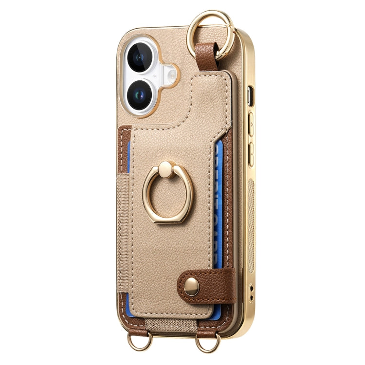 For iPhone 16 Fashion Ring Card Bag Phone Case with Hang Loop