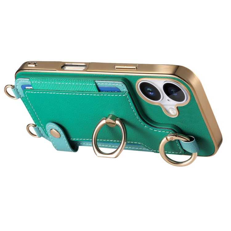 For iPhone 16 Fashion Ring Card Bag Phone Case with Hang Loop
