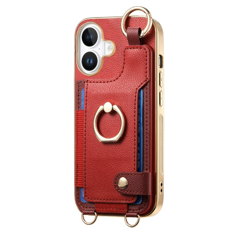 For iPhone 16 Fashion Ring Card Bag Phone Case with Hang Loop