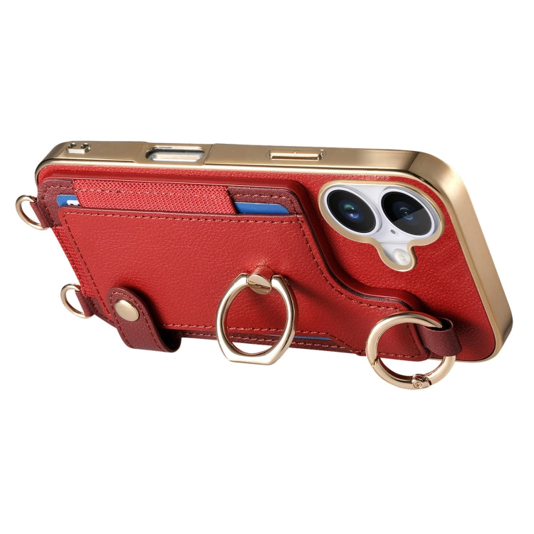 For iPhone 16 Fashion Ring Card Bag Phone Case with Hang Loop