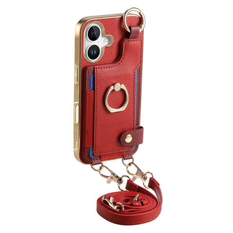 For iPhone 16 Fashion Ring Card Bag Phone Case with Hang Loop