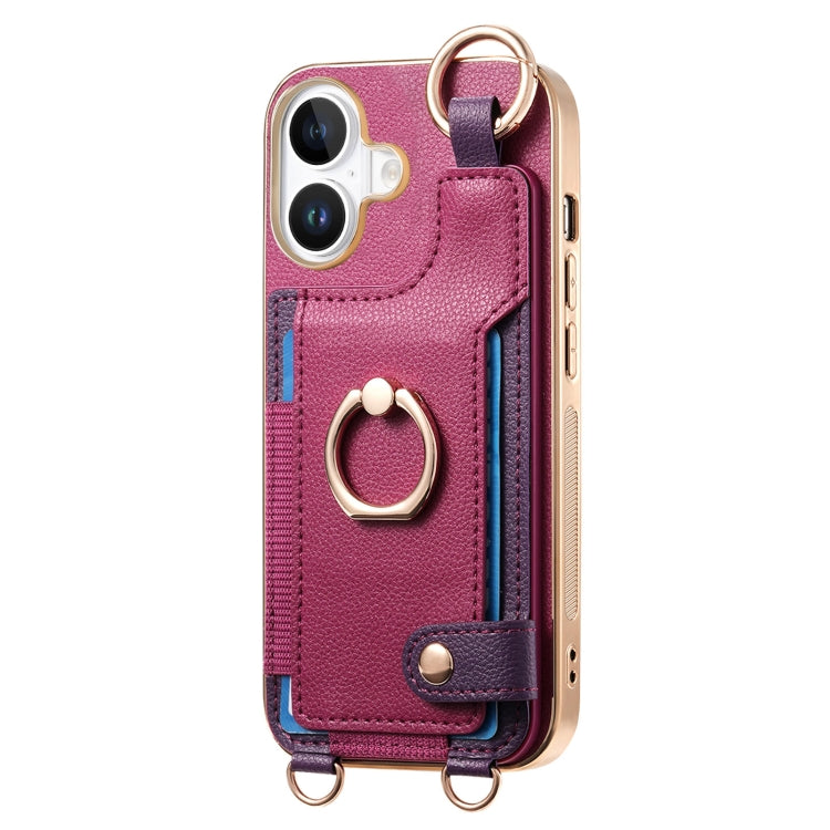 For iPhone 16 Fashion Ring Card Bag Phone Case with Hang Loop