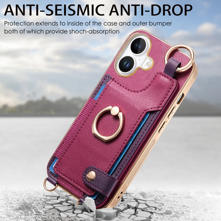 For iPhone 16 Fashion Ring Card Bag Phone Case with Hang Loop