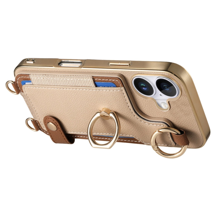 For iPhone 16 Plus Fashion Ring Card Bag Phone Case with Hang Loop