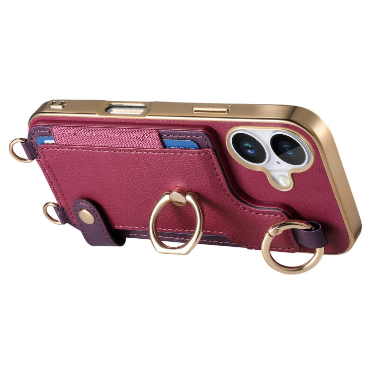 For iPhone 16 Plus Fashion Ring Card Bag Phone Case with Hang Loop