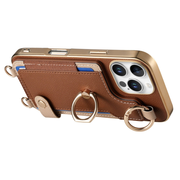 For iPhone 16 Pro Fashion Ring Card Bag Phone Case with Hang Loop