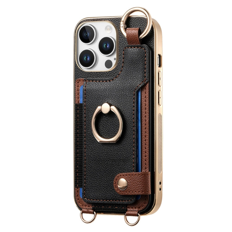 For iPhone 16 Pro Fashion Ring Card Bag Phone Case with Hang Loop