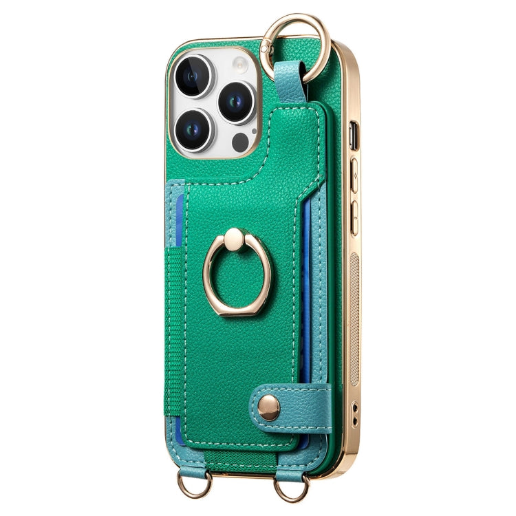 For iPhone 16 Pro Fashion Ring Card Bag Phone Case with Hang Loop