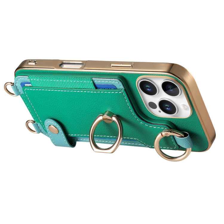 For iPhone 16 Pro Fashion Ring Card Bag Phone Case with Hang Loop