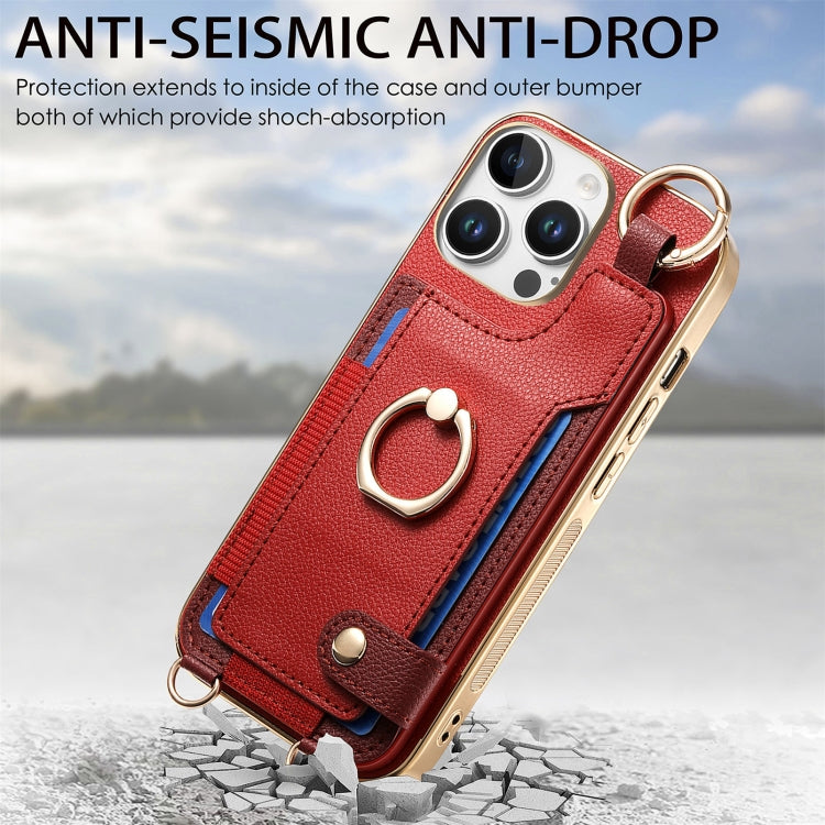 For iPhone 16 Pro Fashion Ring Card Bag Phone Case with Hang Loop