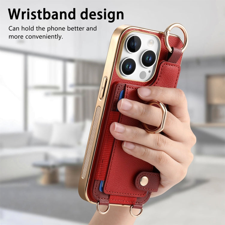For iPhone 16 Pro Fashion Ring Card Bag Phone Case with Hang Loop
