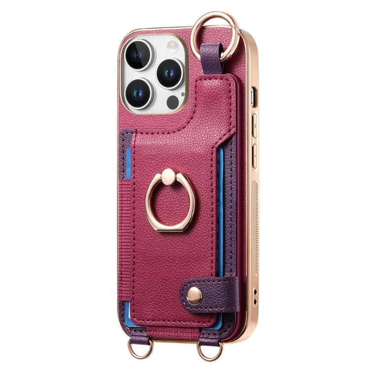For iPhone 16 Pro Fashion Ring Card Bag Phone Case with Hang Loop