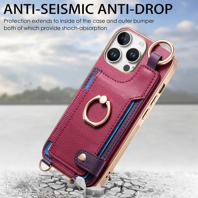 For iPhone 16 Pro Fashion Ring Card Bag Phone Case with Hang Loop