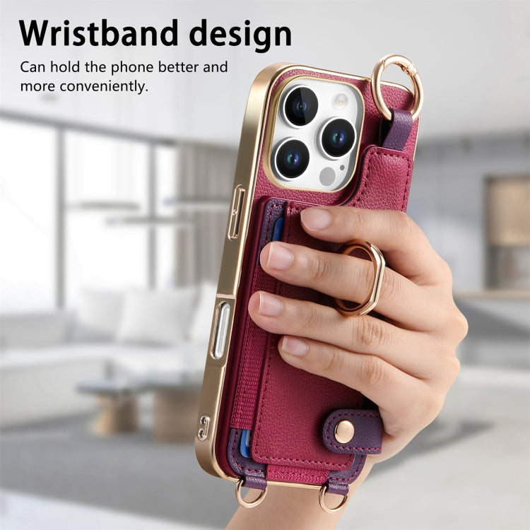 For iPhone 16 Pro Fashion Ring Card Bag Phone Case with Hang Loop